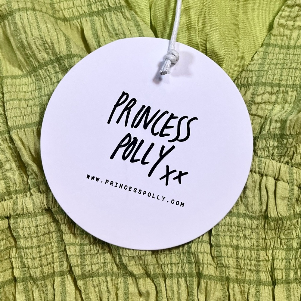 Princess Polly Mini Dress Womens 8 Green Plaid Puff Sleeve Cottagecore Summer - Picture 7 of 10